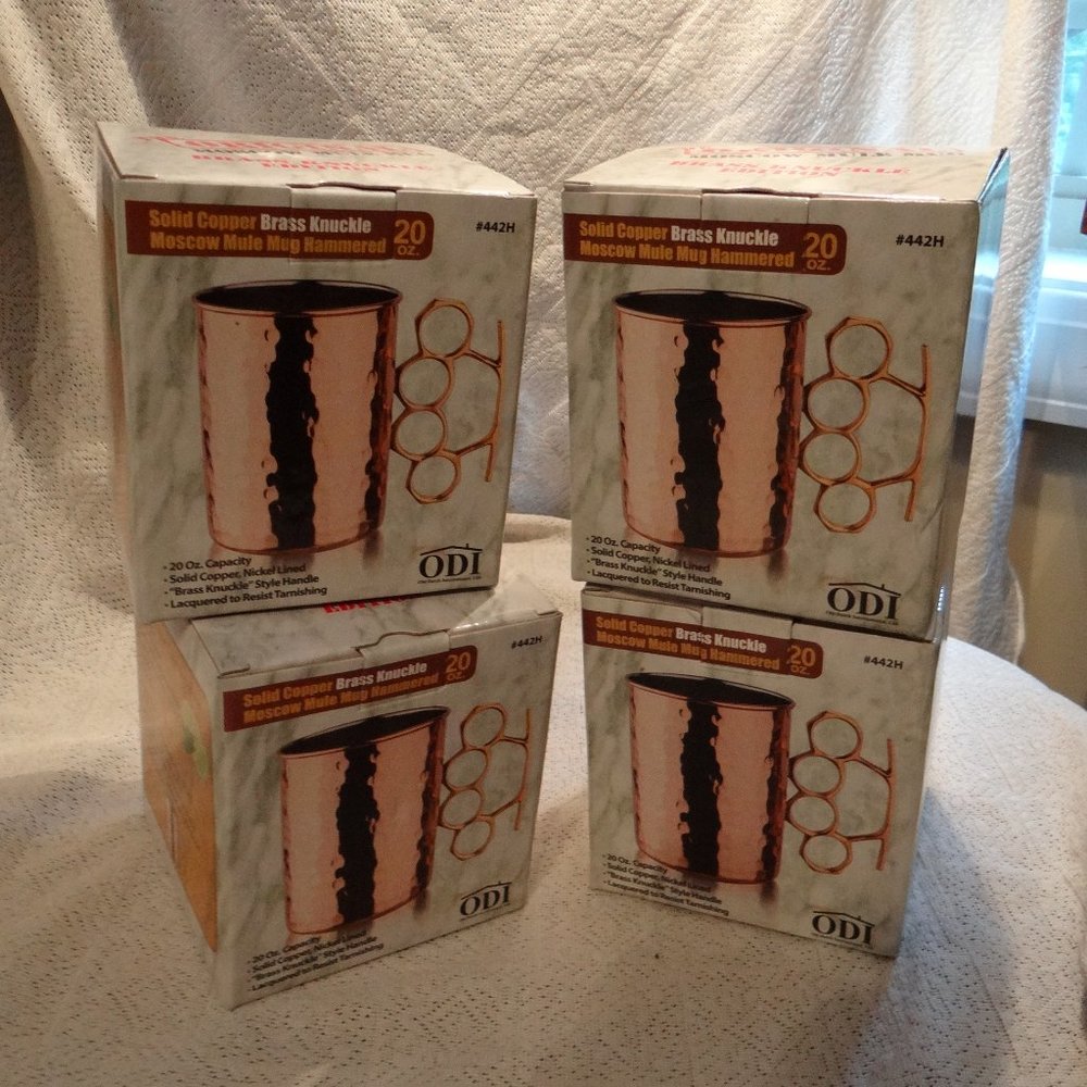 Bundle of 4 Moscow Mule Copper Mugs Brass Knuckles